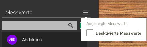 Screenshot Menü Dokumentation deaktivierte Messwerte anzeigen